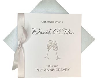 70th Wedding Anniversary Card - Platinum 70 Year Seventieth  Greeting Card Gift Wife Husband Parents Couple Friends - Champagne