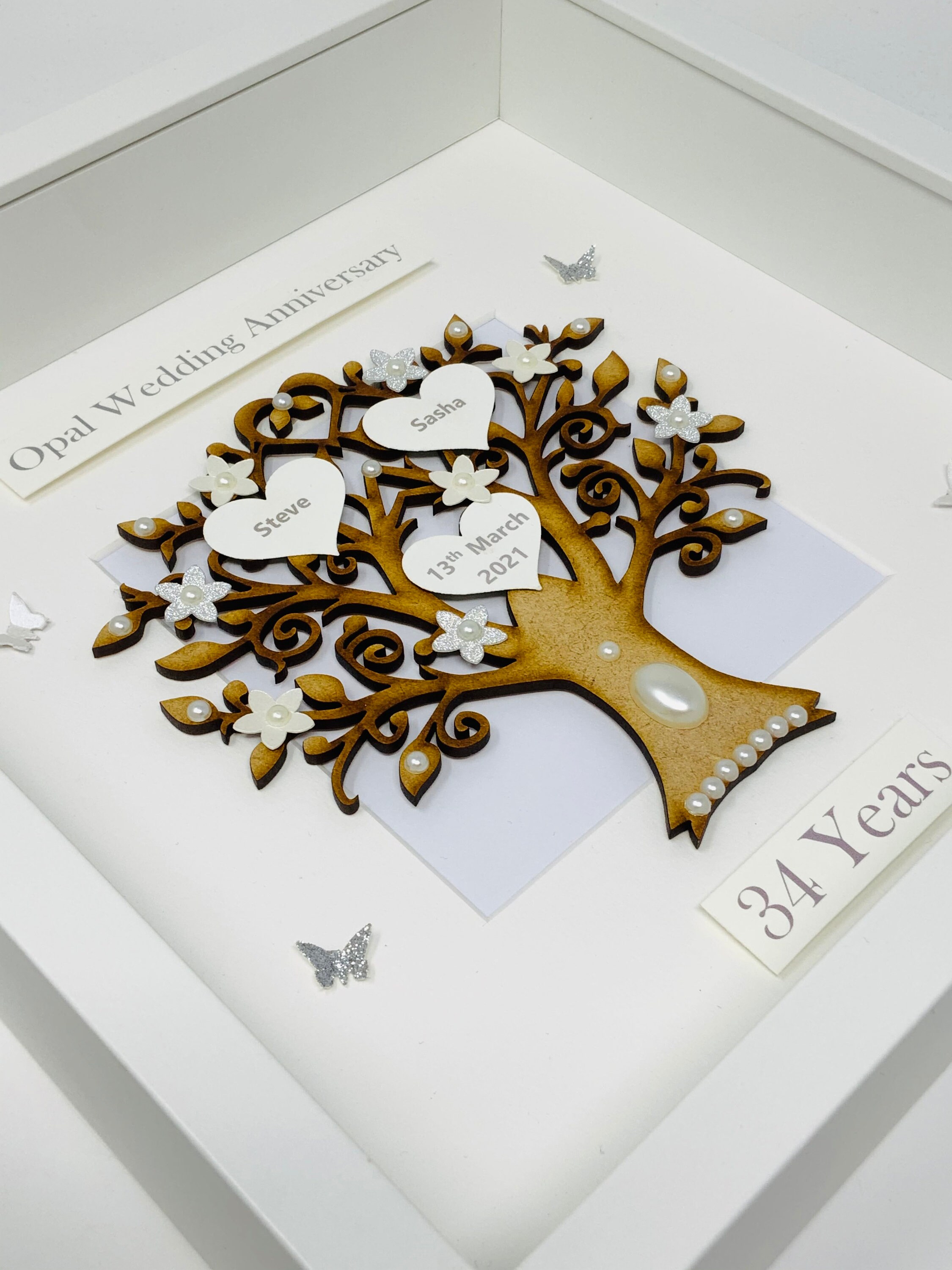 Wooden 24th 34th Opal Wedding Anniversary Family Tree Picture Frame Gift Personalised
