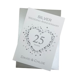 25. Hochzeitstag Karte - Silber 25 Jahr fünfundzwanzig Grußkarte, Geschenk für Frau, Mann, Eltern Paar Freunde - Liebe Herz
