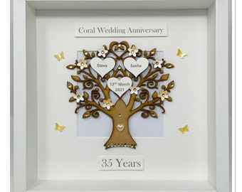 35th 35 Years Coral Wedding Anniversary Gift Present Married Husband Wife Custom Family Tree Picture Frame Personalised - Classic
