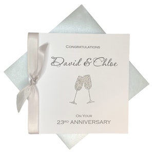 Carte 23e anniversaire de mariage - Plaqué argent 23 ans vingt-troisième carte de voeux, cadeau femme mari parents couple amis - champagne