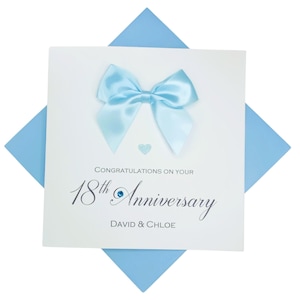 18th Wedding Anniversary Card - Porcelain 18 Year Eighteenth Greeting Card, Gift for Wife, Husband, Parents - 18 Colours - Regal Bow