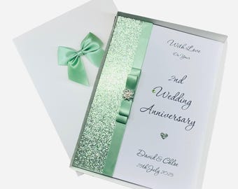 Carte pour le 2e anniversaire de mariage - Coton - Cadeau personnalisé pour le deuxième anniversaire de mariage (épouse/époux) - Couleur au choix - 2 £