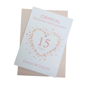 Tarjeta del 15.° aniversario de bodas: tarjeta de felicitación de cristal para el 15.° aniversario de bodas, regalo para esposa, esposo, pareja, amigos, corazón de amor