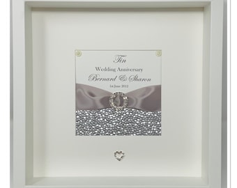 10th Anniversary Gift for Wife Husband Couple Personalised Tin Wedding 10 Years Married Him Her Gift Present Custom Picture Frame - Ribbon