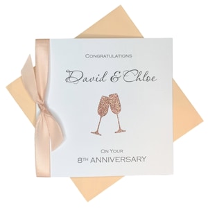 Kaart 8e verjaardag - brons 8 jaar achtste huwelijksverjaardag wenskaart cadeau vrouw echtgenoot paar vrienden - champagne