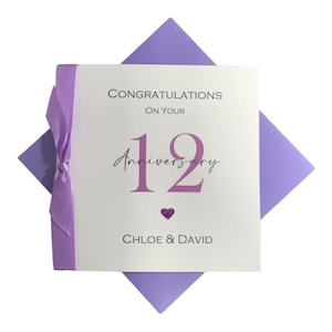 Carte pour 12e anniversaire de mariage - Carte de voeux pour 12 ans en soie, cadeau pour femme, mari, couple, amis - Numéro de ruban