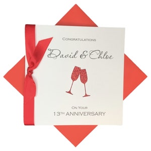 Biglietto di auguri per il 13° anniversario di matrimonio - Biglietto di auguri in pizzo per il 13° anniversario, regalo per moglie, marito, coppia, amici - Champagne