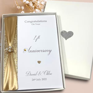 Biglietto di auguri per il 4° anniversario - Biglietto di auguri di lusso per il 4° anniversario di matrimonio in lino, regalo personalizzato per moglie, marito, fidanzata, fidanzato