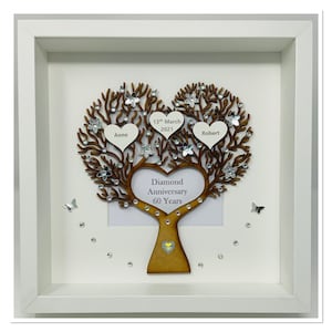 60th 60 Years Diamond Wedding Anniversary Married Gift Present Him Her Husband Wife Family Tree Picture Frame Personalised - Heart