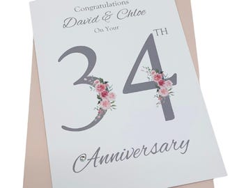 Biglietto per il 34° anniversario di matrimonio - Opal 34 Year Thirty Fourth Greeting Card, regalo per moglie, marito, genitori, coppia, amici - FN 34