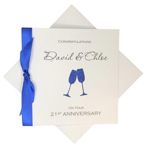 Biglietto di auguri per il 21° anniversario di matrimonio - Biglietto di auguri in ottone per il 21° anno, regalo per moglie, marito, genitori, coppia, amici - Champagne