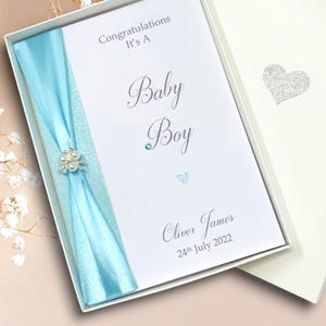 Nouvelle carte de félicitations pour bébé garçon - carte de luxe personnalisée faite main cadeau baby shower bienvenue femme enceinte maman papa parents amis