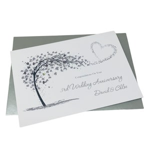 Carte de 3e anniversaire en cuir, 3 ans de carte de voeux pour le troisième anniversaire de mariage, cadeau pour femme, mari, couple, amis, grand coeur