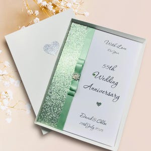 Kaart 55e huwelijksverjaardag - Emerald 55 jaar Fifty Fife cadeau vrouw echtgenoot vriendin vriend - 18 kleuren om uit te kiezen - luxe strik