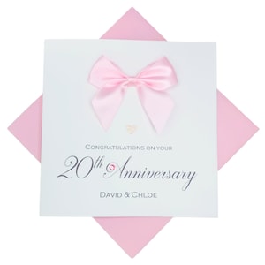 20th Wedding Anniversary Card - China 20 Year Twentieth Greeting Card, Gift for Wife Husband Parents - 18 Colours - Regal Bow