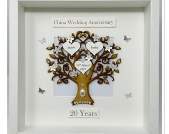 20th 20 Years China Wedding Anniversary Gift Present Married Husband Wife Custom Family Tree Picture Frame Personalised - Classic