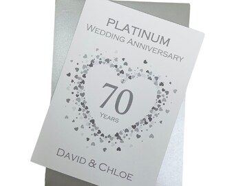 70th Wedding Anniversary Card - Platinum 70 Year Seventieth  Greeting Card Gift Wife Husband Parents Couple Friends - Love Heart