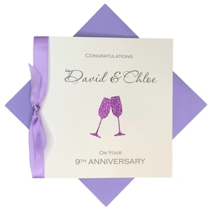 Tarjeta del noveno aniversario - Cerámica Tarjeta de felicitación del noveno aniversario de bodas Regalo para esposa, esposo, pareja, amigos - Champán