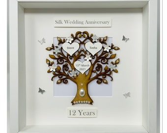 12th 12 Years Silk Wedding Anniversary Gift Present Married Husband Wife Custom Family Tree Picture Frame Personalised - Classic