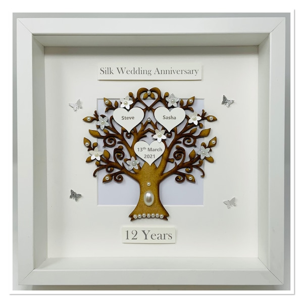 12th 12 Years Silk Wedding Anniversary Gift Present Married Husband Wife Custom Family Tree Picture Frame Personalised - Classic