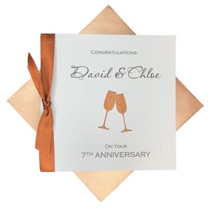 Carte 7e anniversaire de mariage - Cuivre 7 ans, septième anniversaire de mariage, carte cadeau femme mari couple amis - champagne