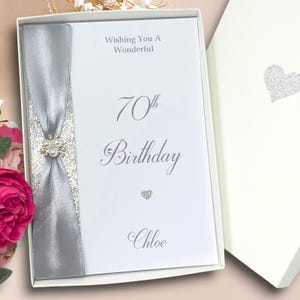 Biglietto di auguri per il 70° compleanno - Biglietto di auguri di lusso personalizzato, regalo per nonna, nonno, moglie, marito, fratello, sorella, figlio, figlia - Scelta del colore