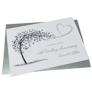Tarjeta del 54.° aniversario de bodas: regalo de felicitación de 54 años para esposa, esposo, padres, pareja y amigos: corazón deslumbrante