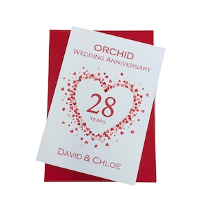 Biglietto di auguri per il 28° anniversario di matrimonio - Orchidea 28 anni, biglietto di auguri per il 28° anniversario, regalo per moglie, marito, genitori, coppia, amici - Love Heart