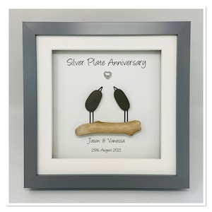23rd 23 Years Silver Plate Wedding Anniversary Gift Husband Wife Couple Picture Frame Personalised (Frame Colour Choice)  - Pebble Birds