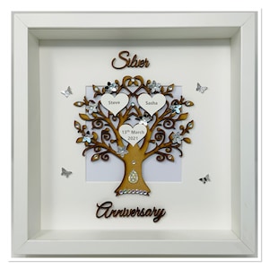 25th 25 Years Silver Wedding Anniversary Couple Gift Present Husband Wife Family Tree Picture Frame Personalised - Wooden