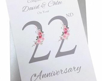 22nd Wedding Anniversary Card - Copper 22 Year Twenty Second Greeting Card, Gift for Wife, Husband, Parents Couple Friends - FN 22
