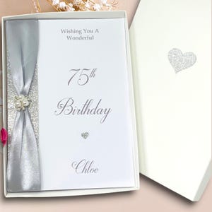 Carte 75e anniversaire - Carte de voeux de luxe personnalisée, cadeau pour grand-mère grand-père épouse mari frère soeur fils fille - choix de couleur