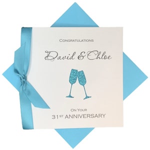Biglietto di auguri per il 31° anniversario di matrimonio - Orologio 31 anni Trentunesimo biglietto di auguri, regalo per moglie marito genitori coppia amici - Champagne