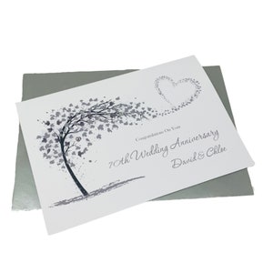 Cartão de 70º aniversário de casamento - Cartão de saudação Platinum 70º aniversário Septuagésimo presente para esposa, marido, pais, casal, amigos - Coração arrebatador