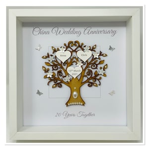 20th 20 Years China Wedding Anniversary Married Couple Husband Wife Gift Present Family Tree Picture Frame Personalised - Message