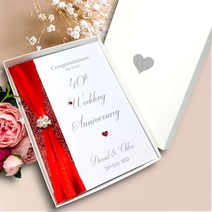 Biglietto d'auguri per il 40° anniversario di matrimonio - Ruby 40 anni, biglietto d'auguri di lusso per il 40° anniversario, regalo personalizzato per moglie, marito, genitori, coppia