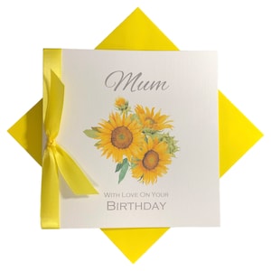 Cartão de aniversário floral para mamãe e envelope colorido feito à mão fita mamãe mamãe mamãe mamãe mãe madrasta - girassol amarelo