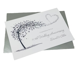 70th Wedding Anniversary Card - Platinum 70 Year Seventieth  Greeting Card Gift Wife Husband Parents Couple Friends - Sweeping Heart