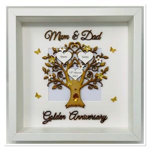 Pappa en mamma 50e 50 jaar gouden huwelijksverjaardag ouders getrouwd cadeau aanwezig op maat handgemaakt stamboom fotolijst gepersonaliseerd