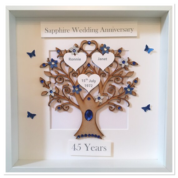 Personalised Family Tree Frame 45th Wedding Anniversary Gift Sapphire