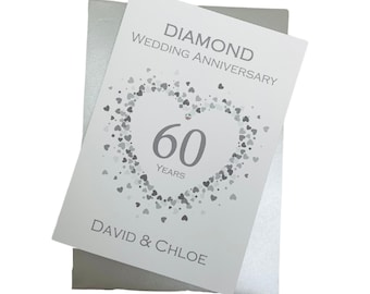 Cartão de 60º Aniversário de Casamento - Diamante - Cartão de Cumprimentos de Sexagésimo Aniversário - Presente para Esposa, Marido, Pais, Casal, Amigos - LH 60