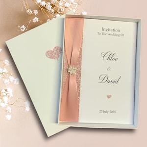 Cartão de convite para o dia do casamento - Feito à mão e personalizado - 20 opções de cores - Envelope ou caixa de presente - Noiva e noivo - Escolha a quantidade do pacote