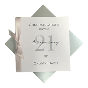 Biglietto di auguri per il 21° anniversario di matrimonio - Biglietto di auguri in ottone per il 21° anno, regalo per moglie, marito, genitori, coppia - 17 colori - Numero di nastro