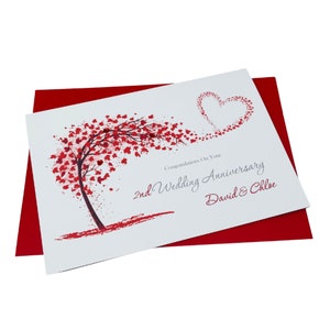 Tarjeta del segundo aniversario - Tarjeta de felicitación de segundo aniversario de bodas de algodón para esposa, esposo, pareja y amigos - Sweeping Heart