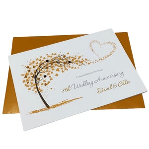 Tarjeta del octavo aniversario - Tarjeta de felicitación de bronce para el octavo aniversario de bodas, regalo para esposa, esposo, pareja y amigos - Corazón deslumbrante