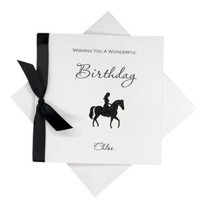 Carte d'anniversaire cheval cavalier pailletée - carte de voeux personnalisée, cadeau pour papa fils frère petite fille femme maman fille nièce amis