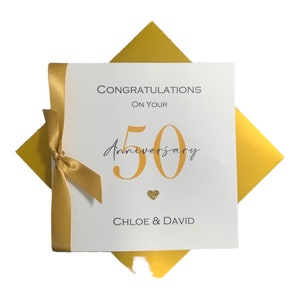 Kaart 50e huwelijksverjaardag - gouden 50 jaar vijftigste wenskaart cadeau voor vrouw echtgenoot ouders paar vrienden - lintnummer