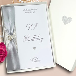 Biglietto di auguri per il 90° compleanno - Biglietto di auguri di lusso personalizzato, regalo per nonna, nonno, moglie, marito, fratello, sorella, figlio, figlia - Scelta del colore