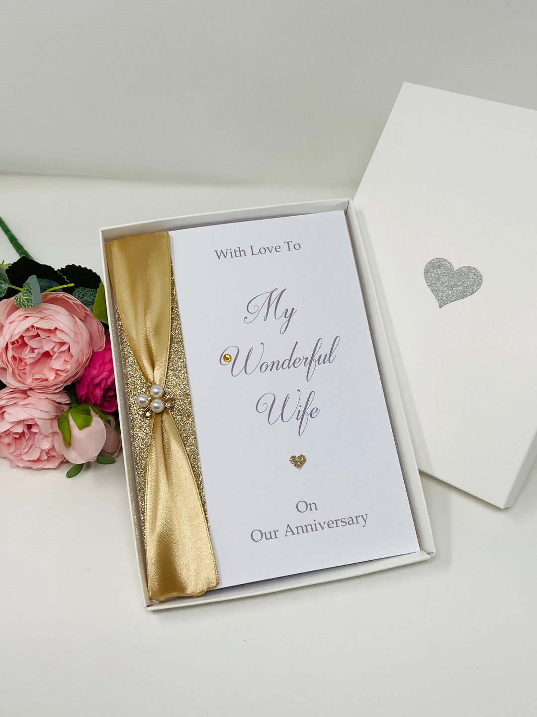 Wife Wedding Anniversary Card Personalised Luxury Handmade Card, Gift ...